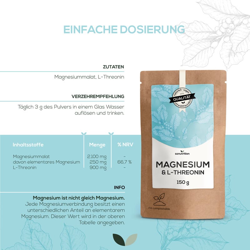 Inhaltsstoffe von Magnesium & L-Threonin Pulver von Sanutrition